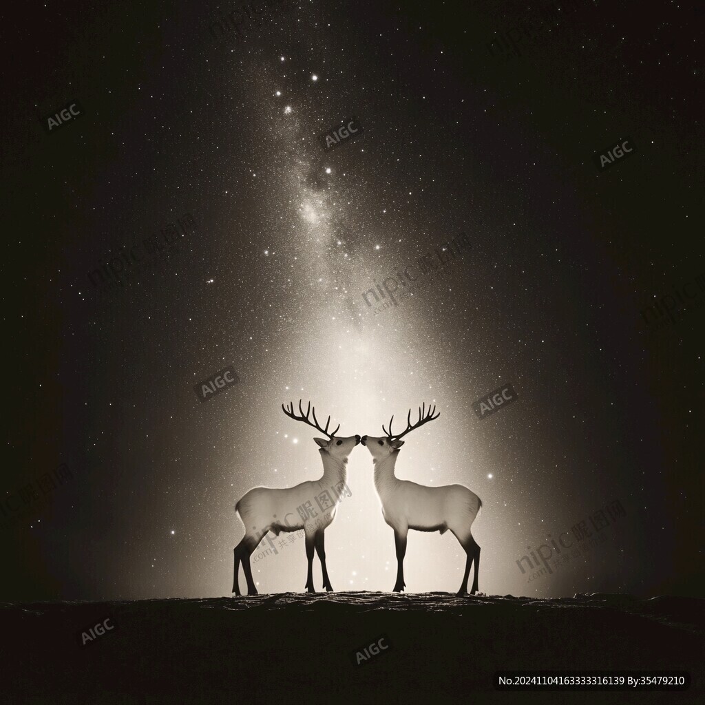 炫彩麋鹿星空复古壁纸