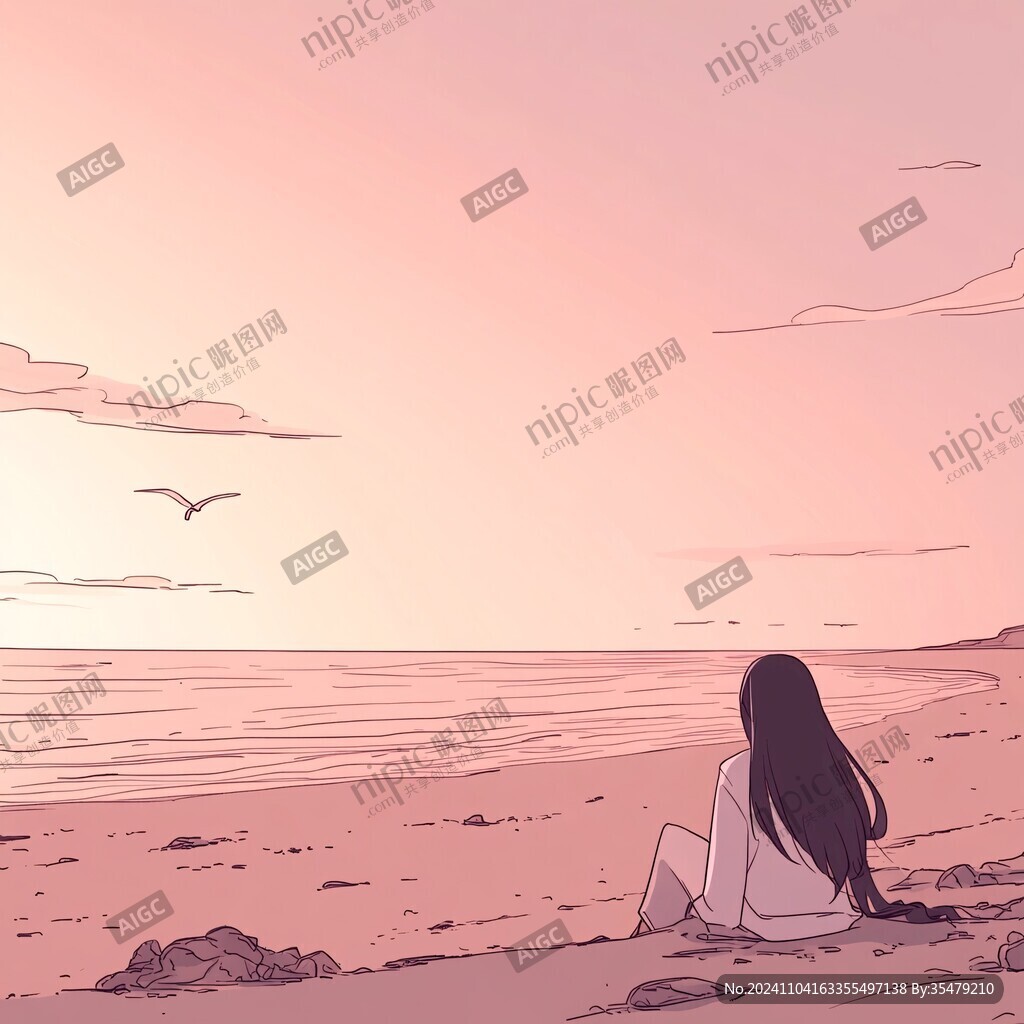 海边发呆的女孩