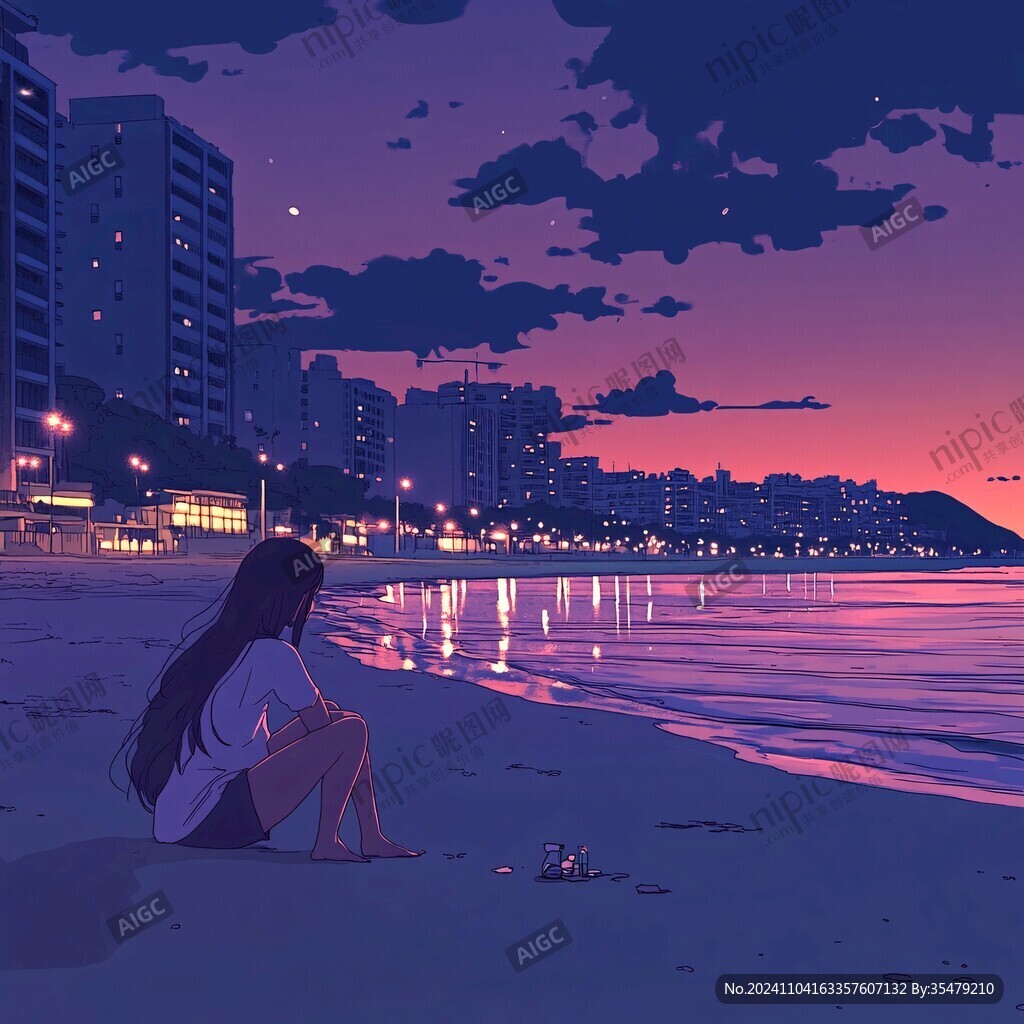 海边少女插画