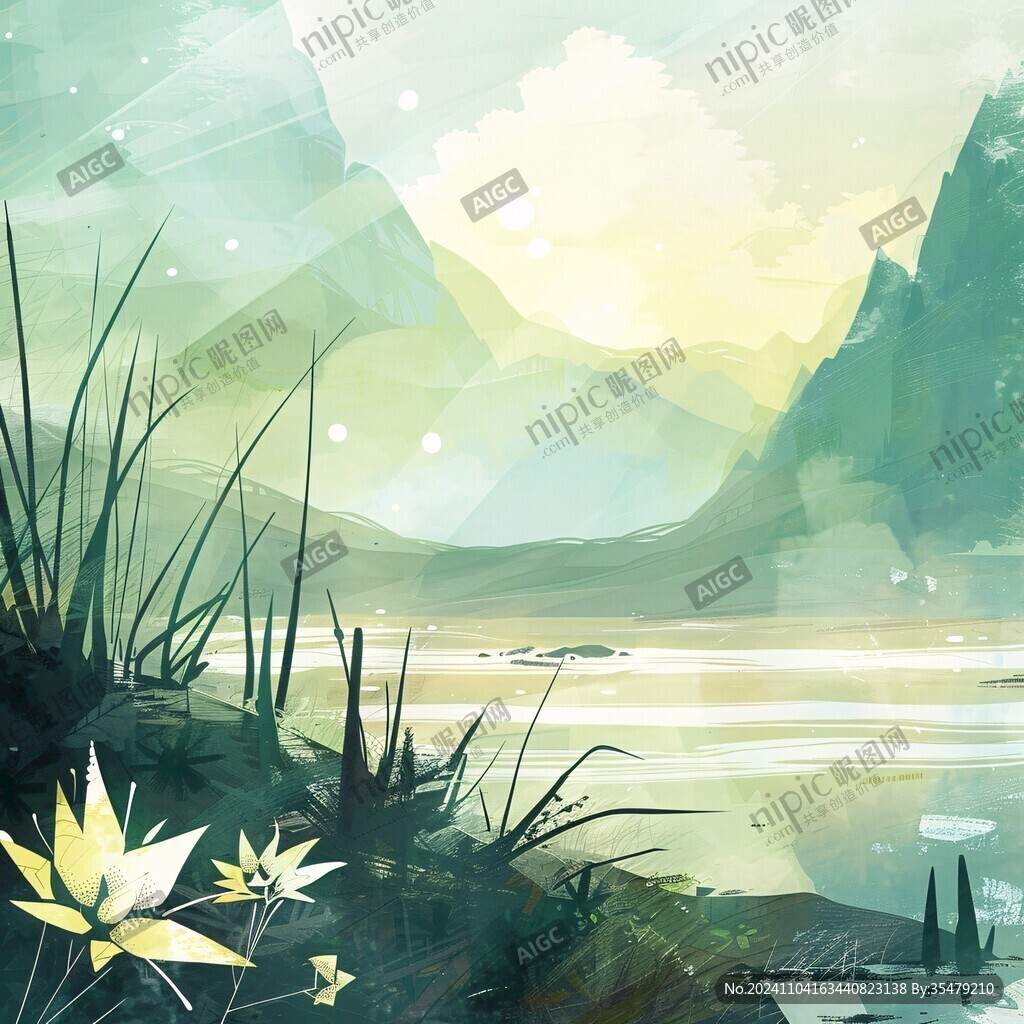 湖泊插画