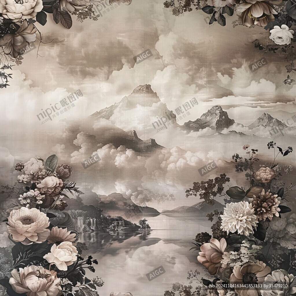 彩色水墨群山背景墙
