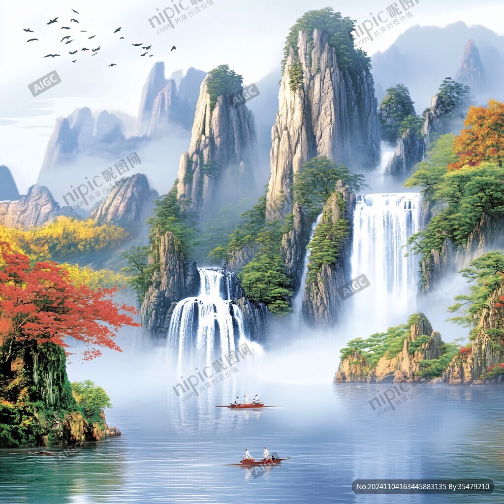 流水生财山水