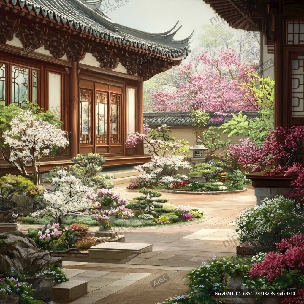 古风庭院插画
