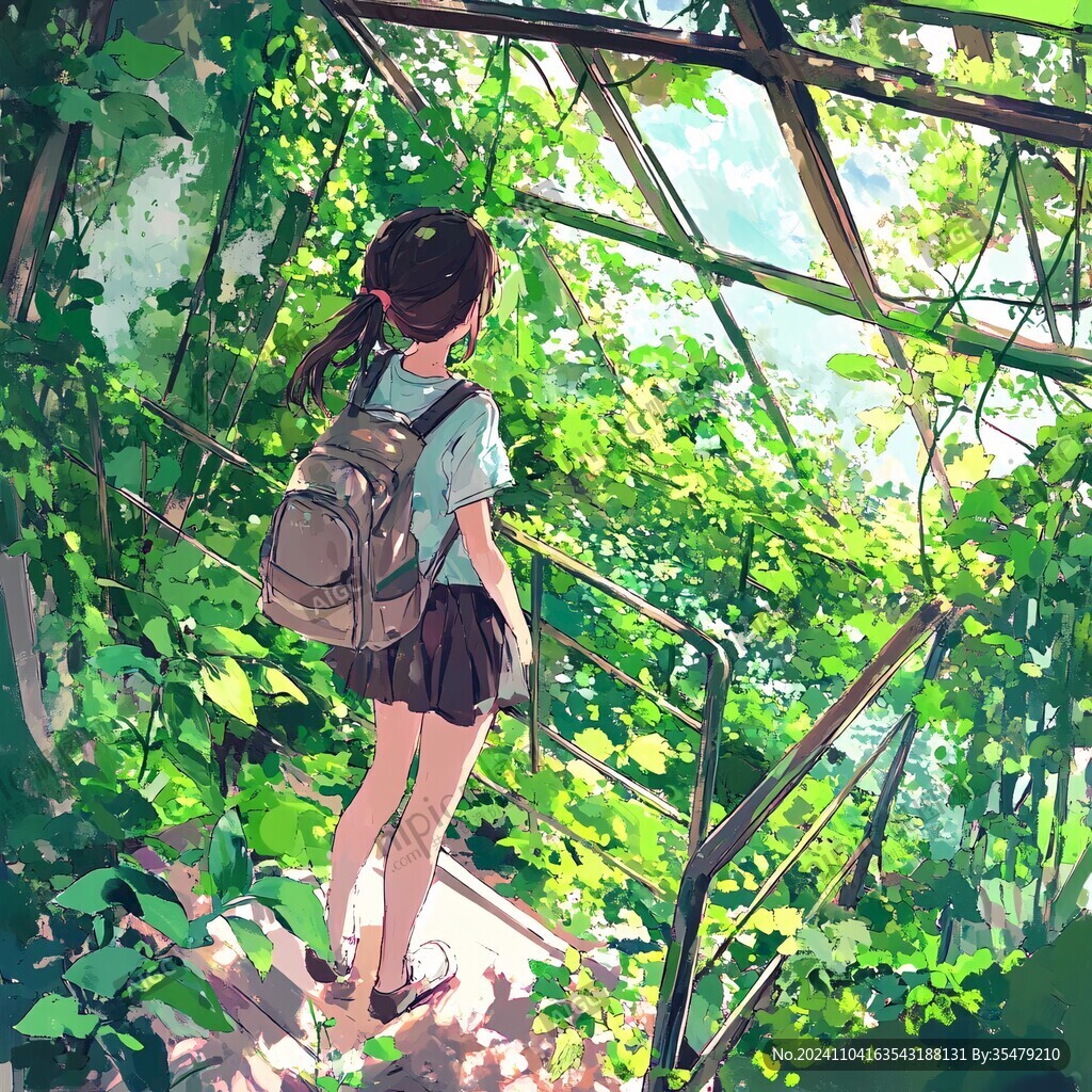 场景插画植物少女