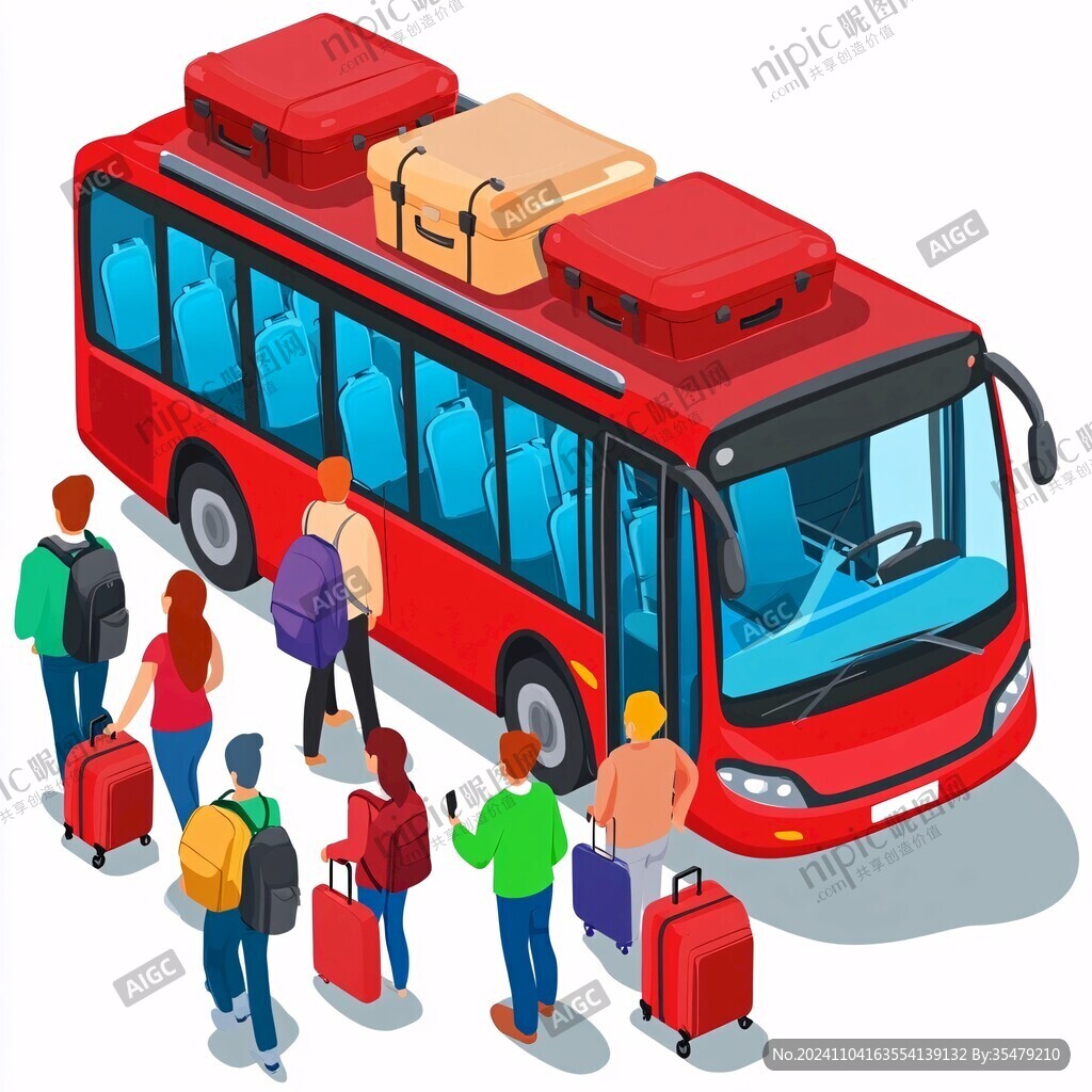 红色卡通公交车