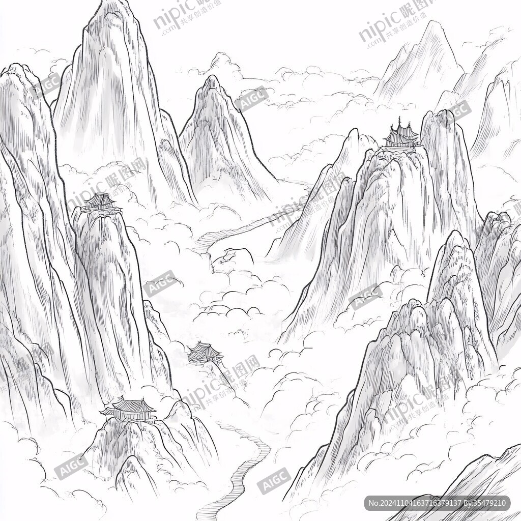 山川线稿