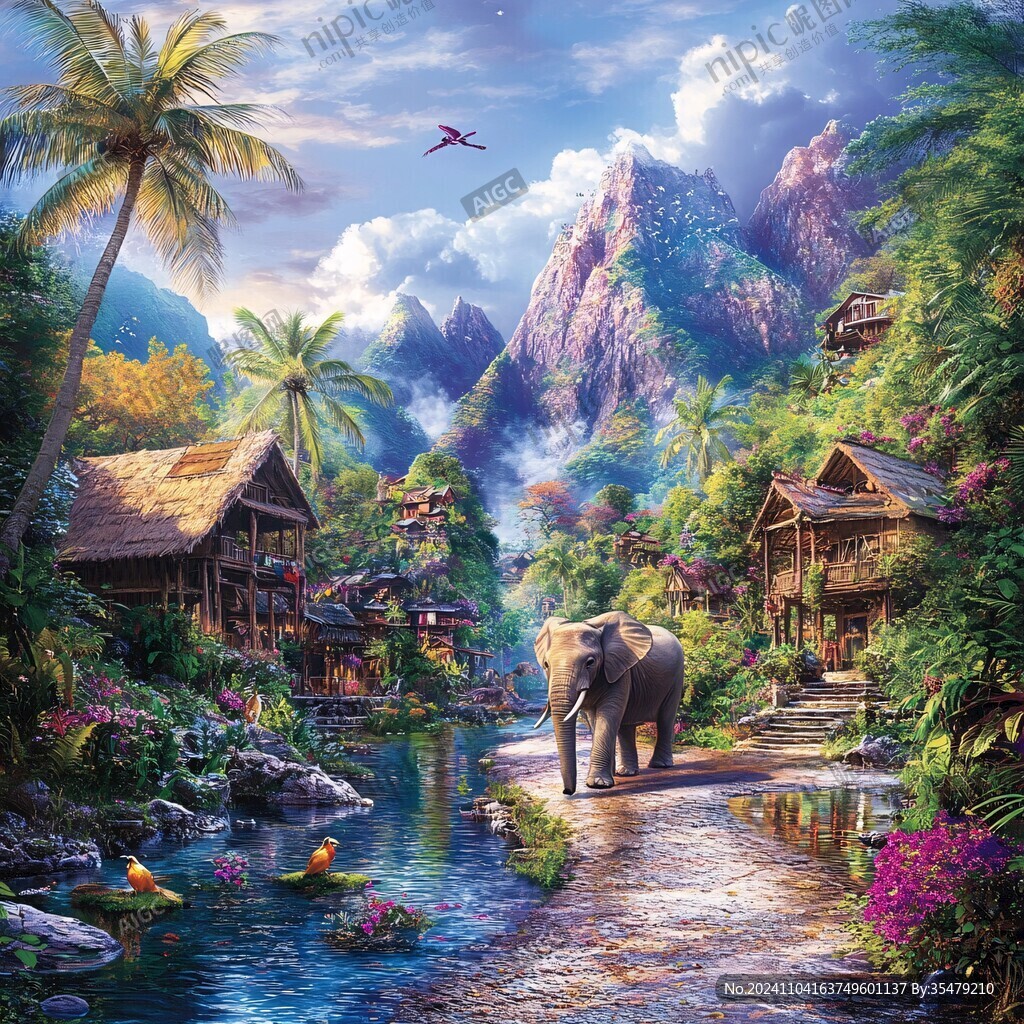 唯美大象壁画