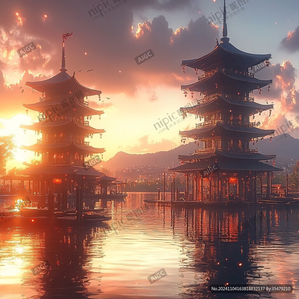 黄昏中的三影塔