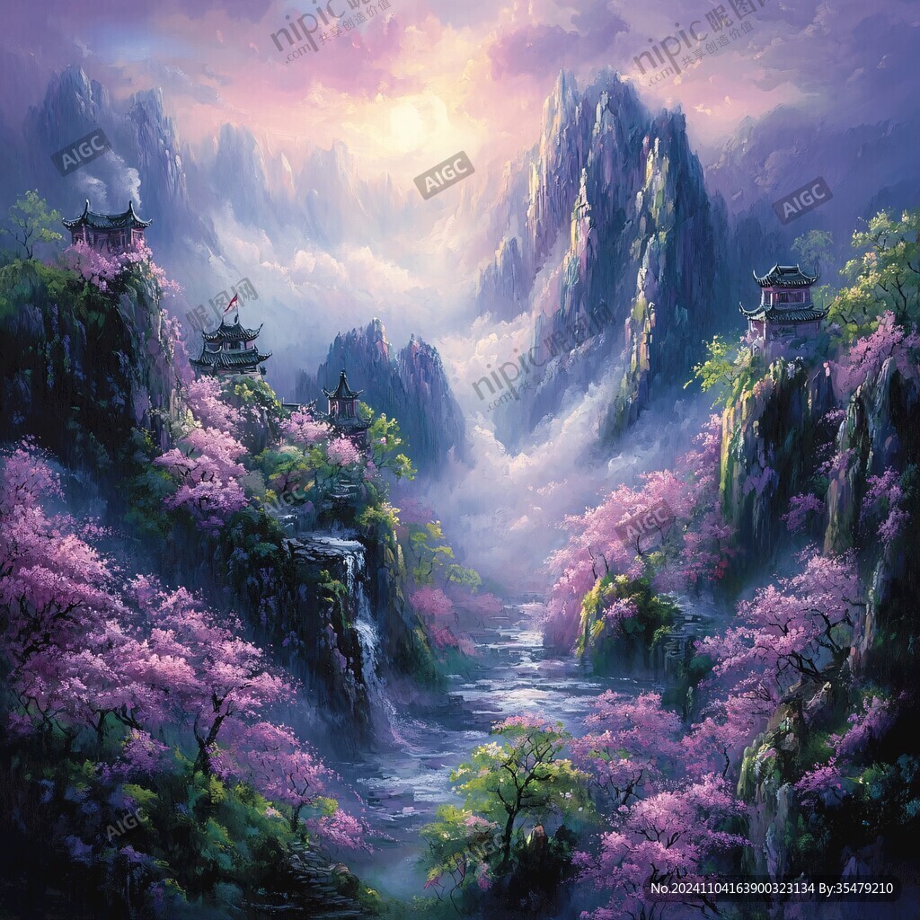 桃花源记古风山水插画