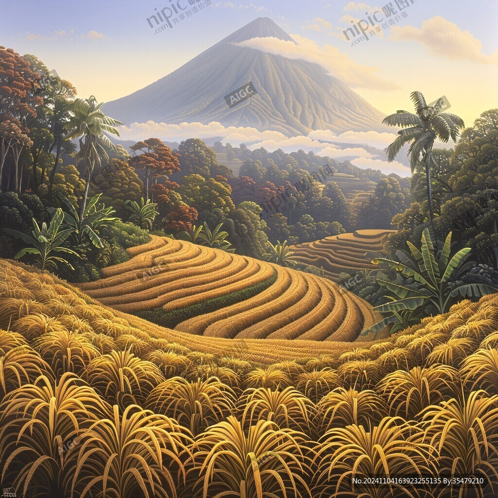 稻田风景插画