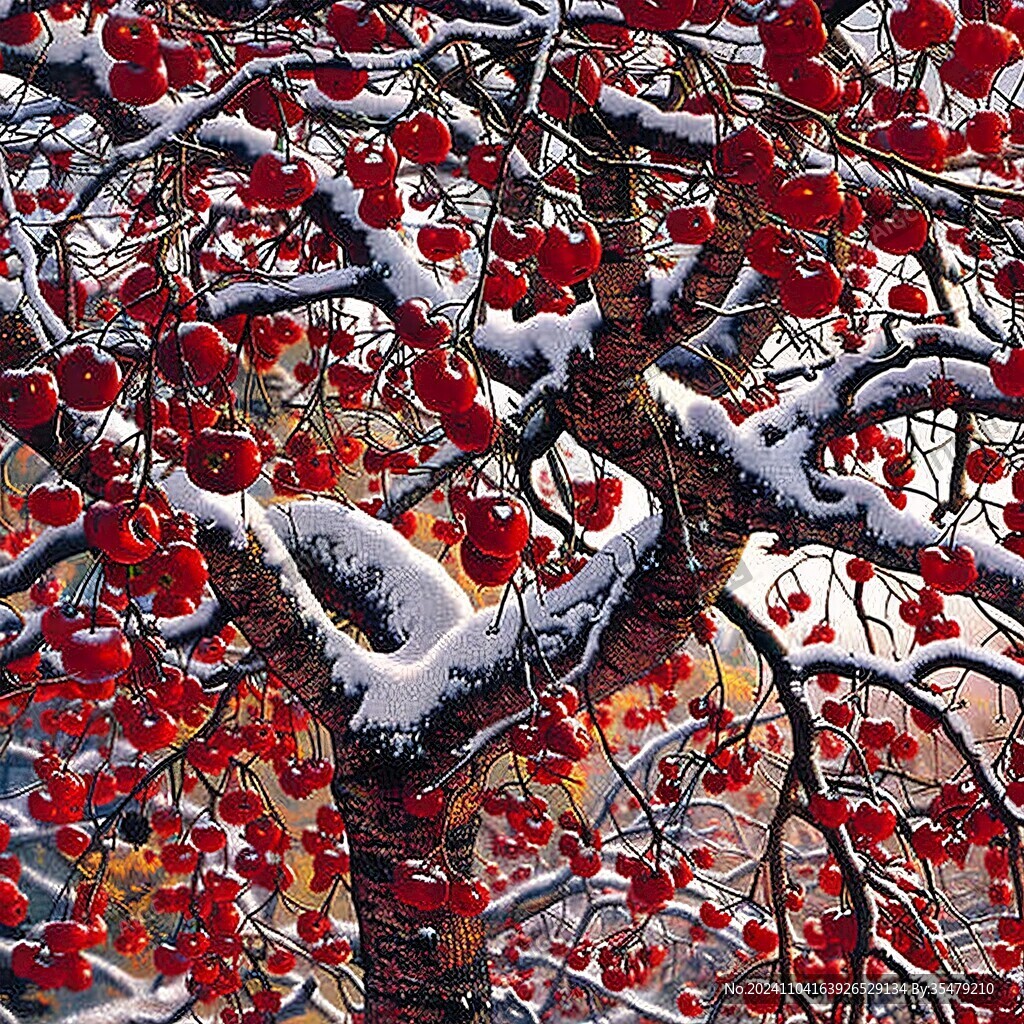 红果实雪景