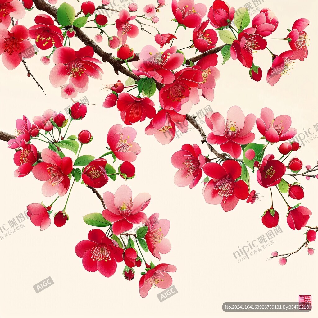 手绘桃花装饰画