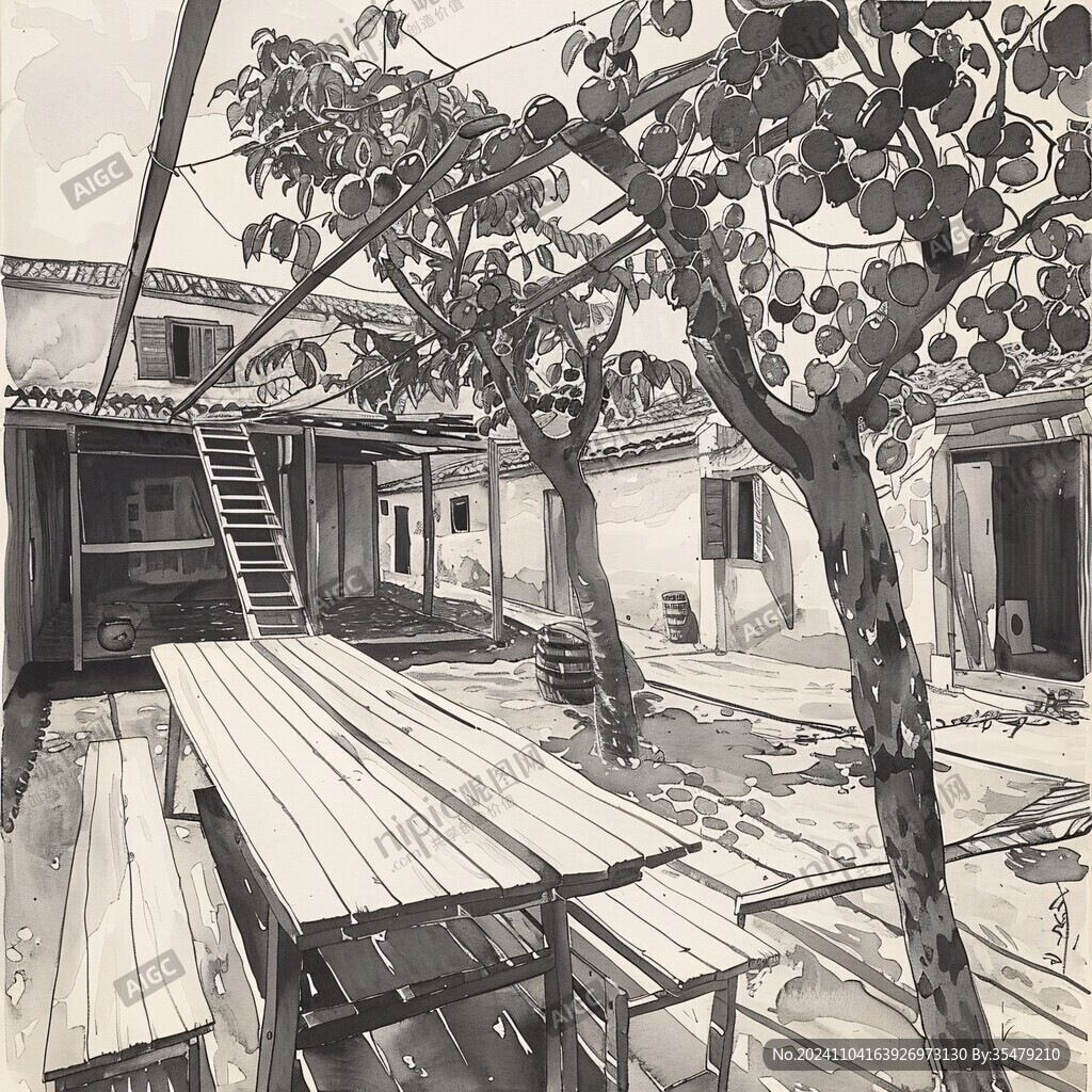 老旧小院插画