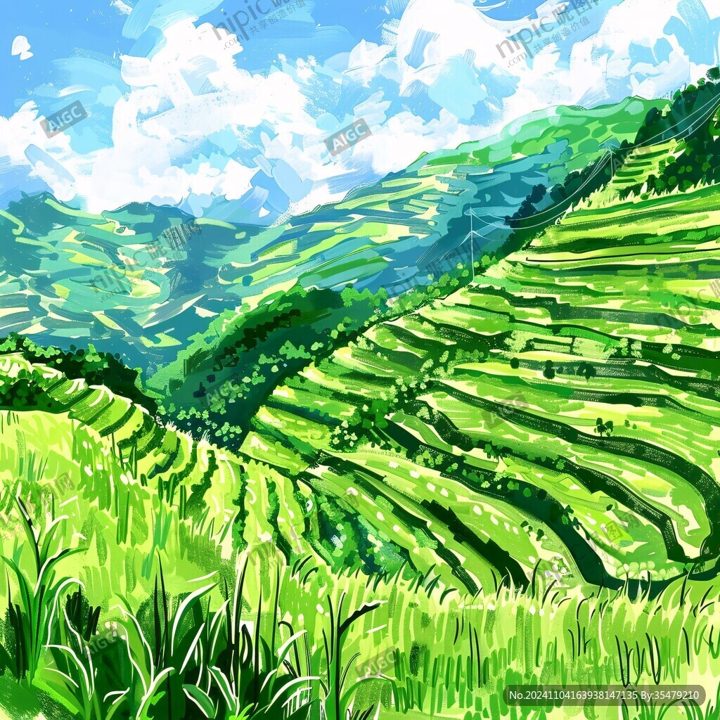 水稻梯田插画