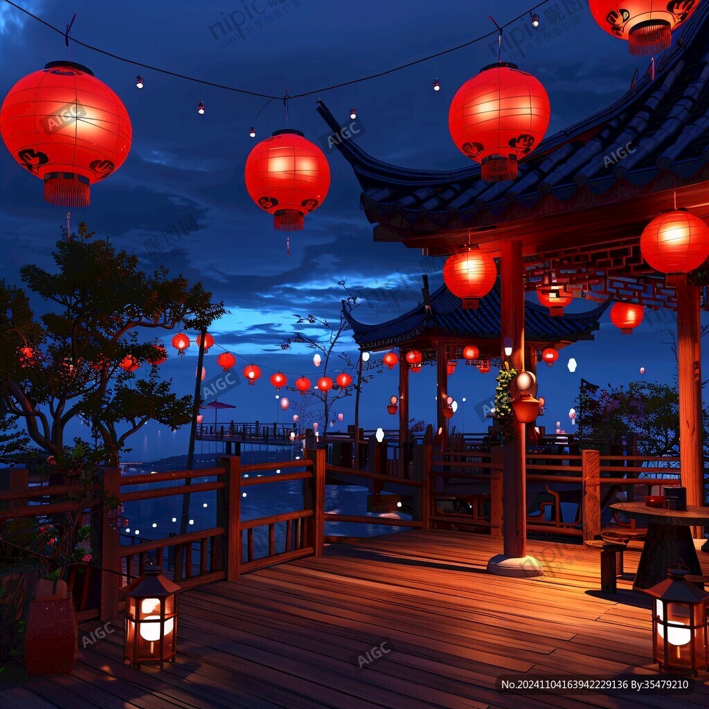 古典亭子夜景