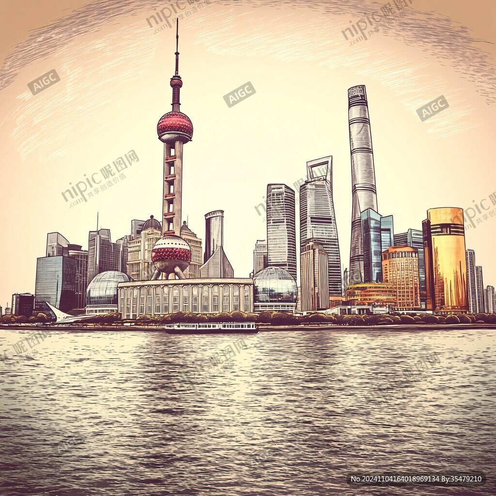 东方明珠手绘插画