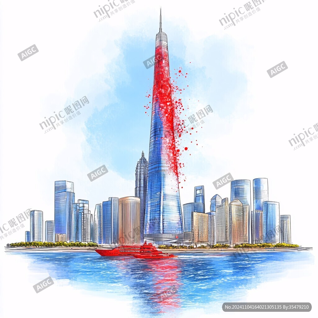 红色迪拜插画迪拜手绘