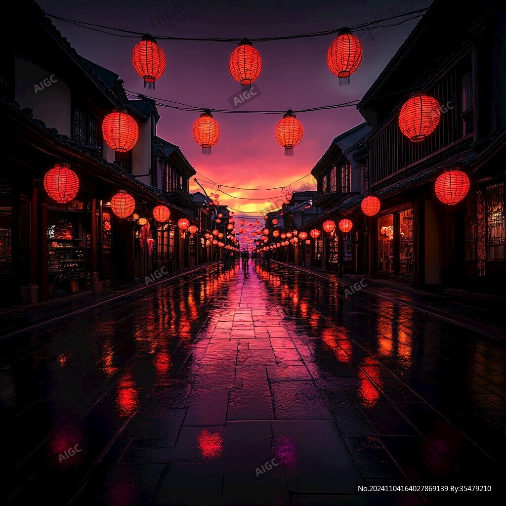 古代街道夜景