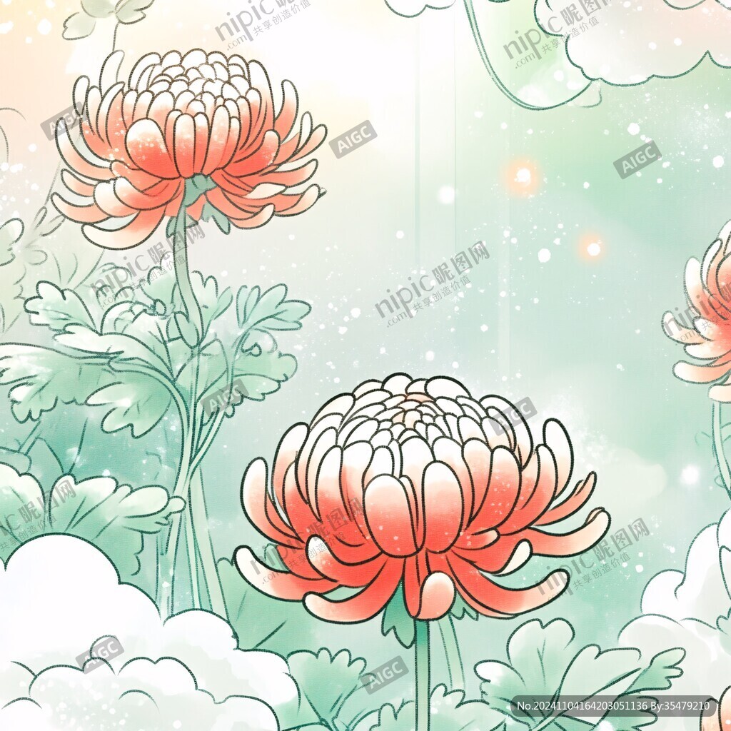 国潮菊花插画