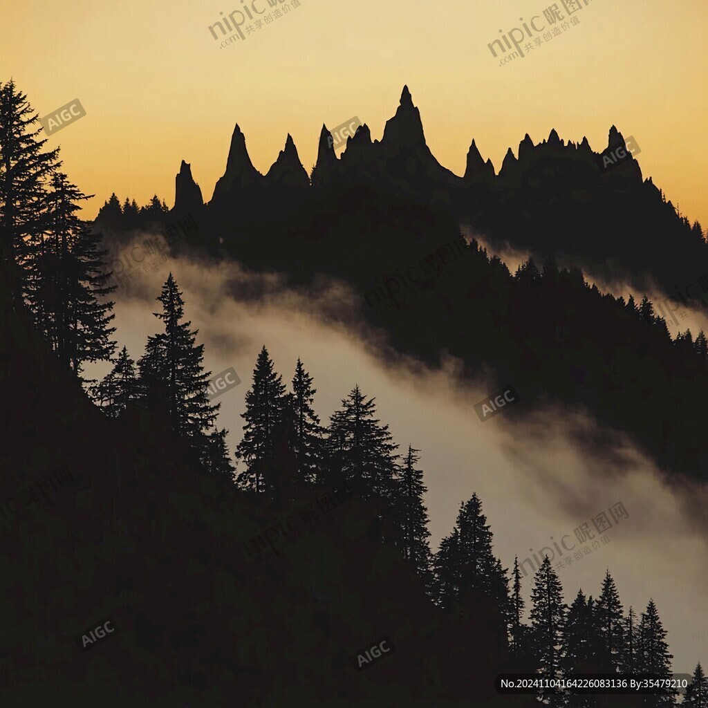墨韵禅意山峰云雾风景