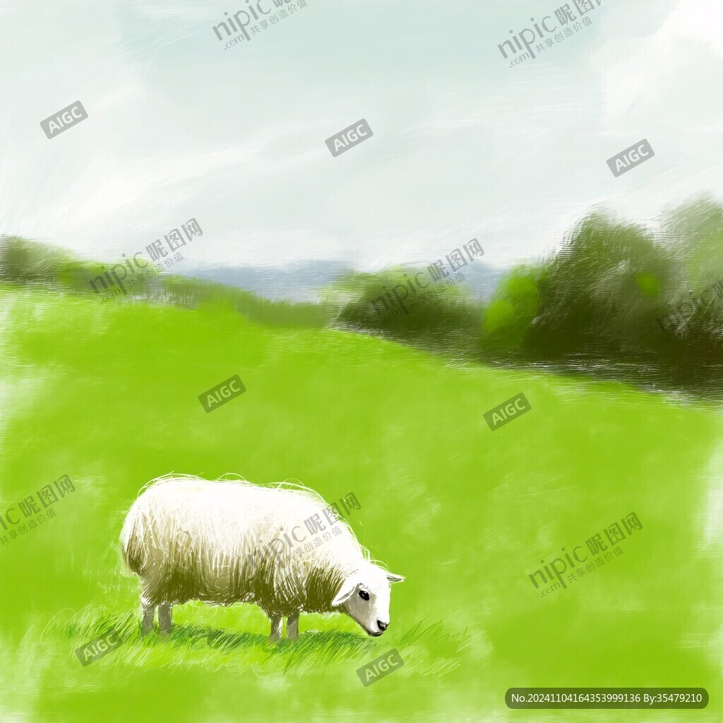 草原绵羊插画