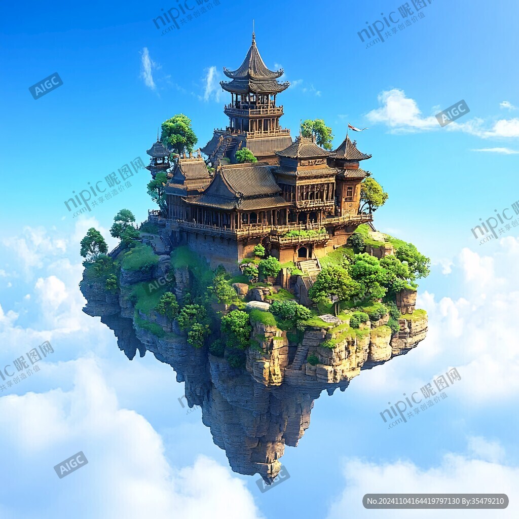 3d云海悬浮小岛