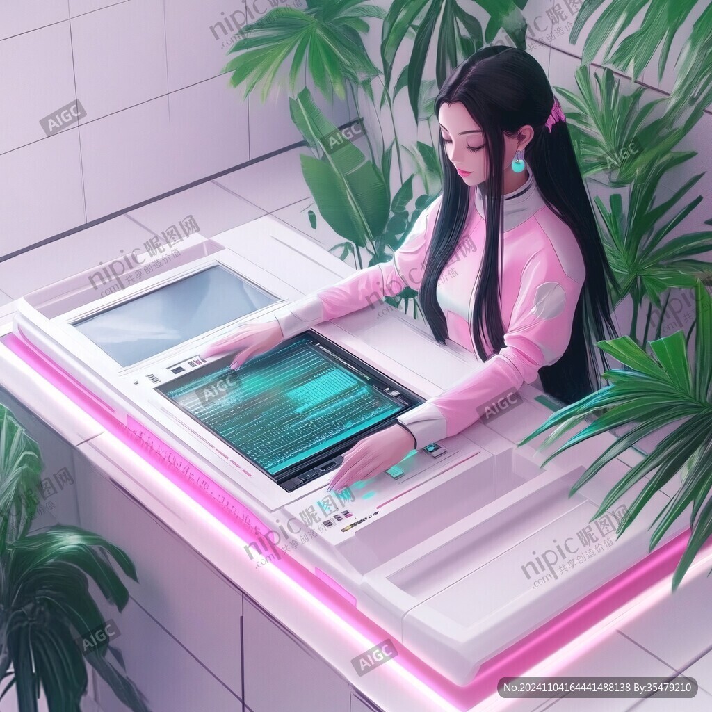 女生做设计插画