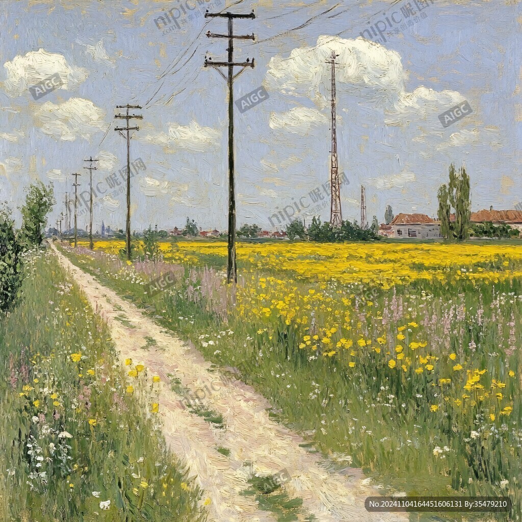乡间道路油画