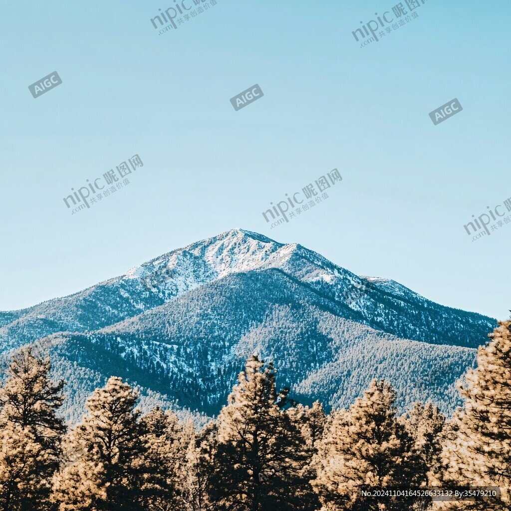 冬季远山森林积雪