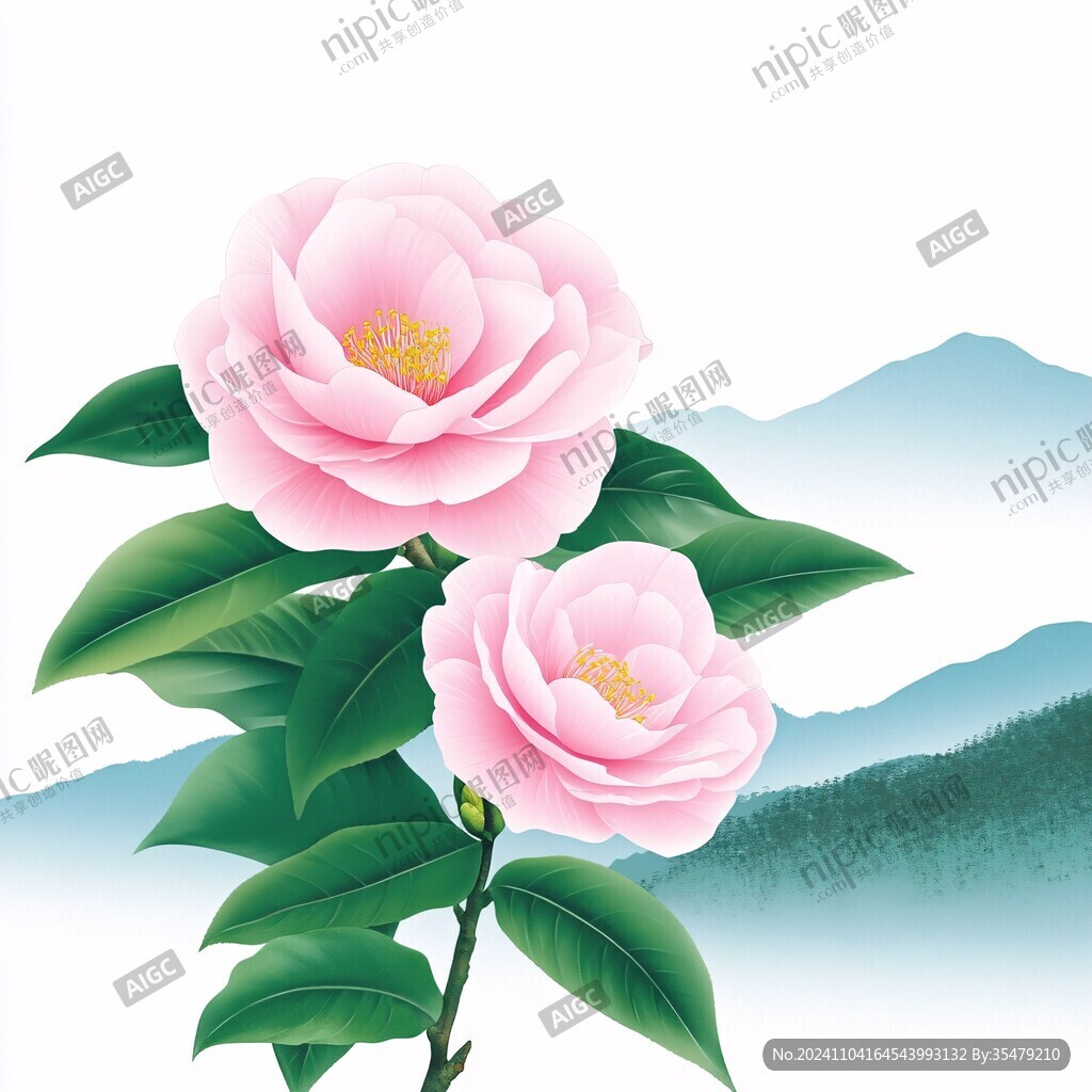 鼠绘茶花