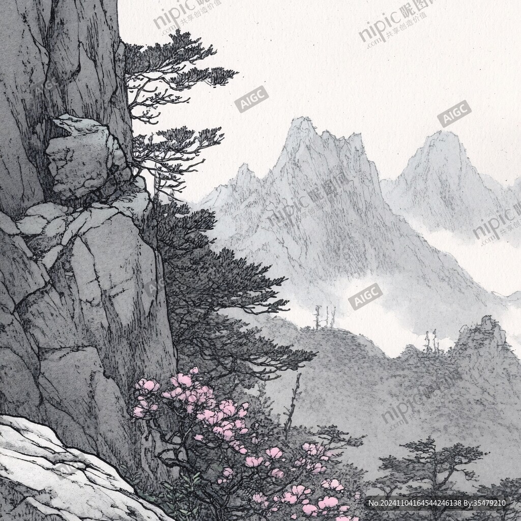 手绘古风工笔山