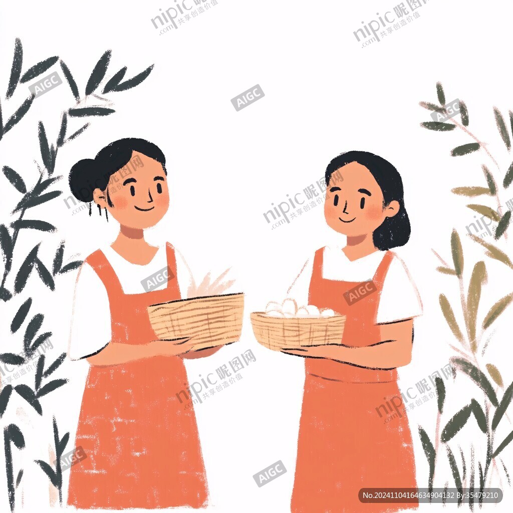 采摘农家少女插画