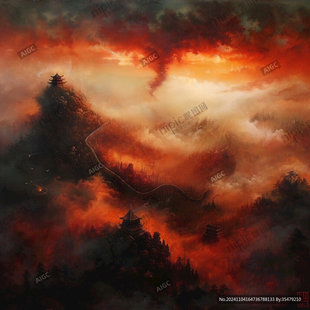 天界晓钟风景插画