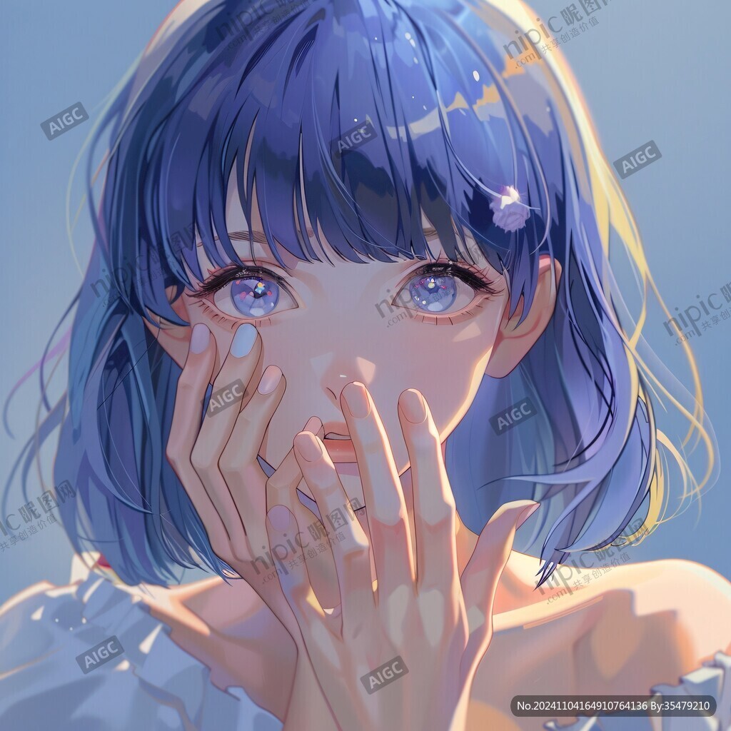 AI创作图板绘少女 厚涂少女 板绘人像 日韩厚涂 蓝系朦胧 板绘少女插画 梦幻唯美蓝色系少女 蓝色女孩插画 鼠绘少女 电脑板绘 约稿 日系平涂 ...