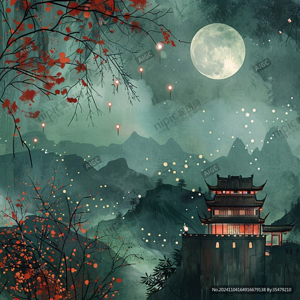 古风秋天景色插画