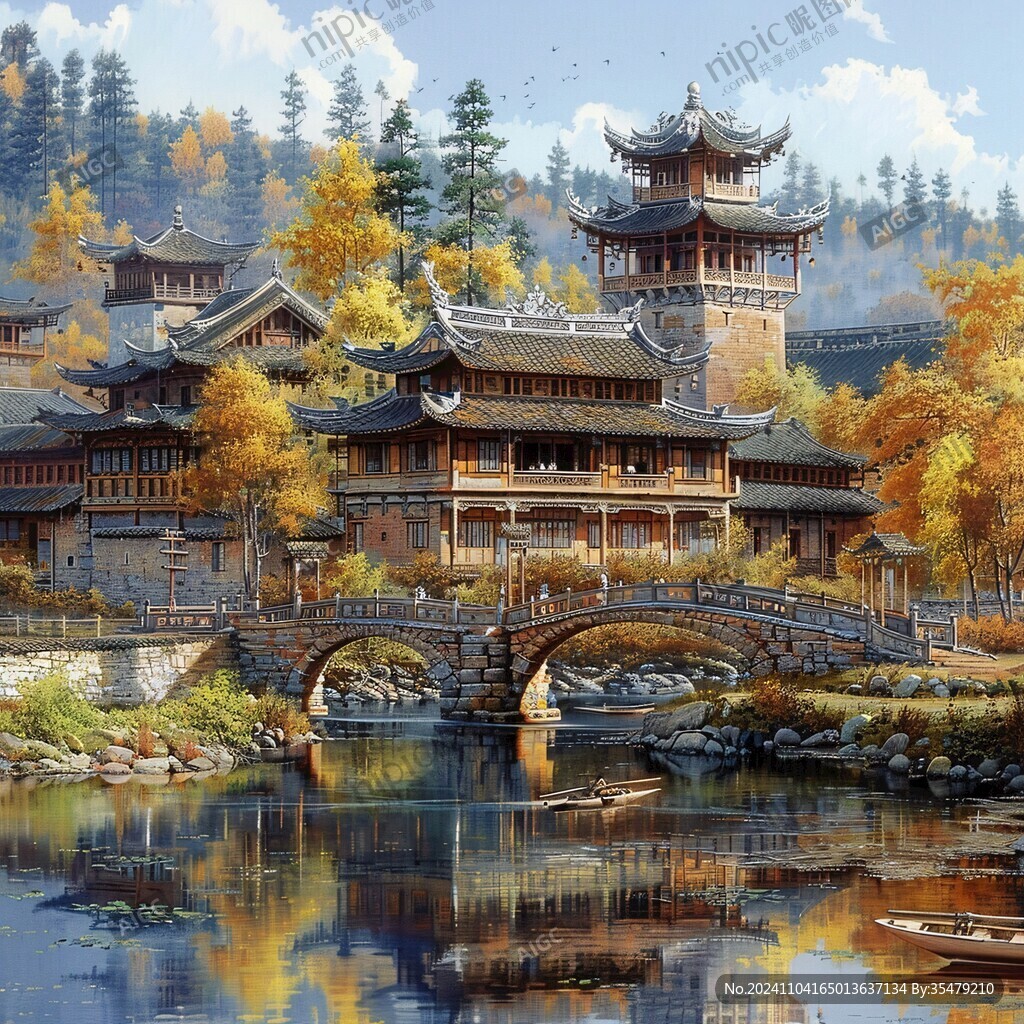 风雨桥插画