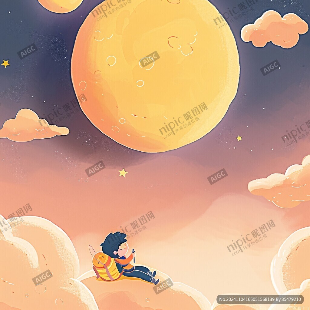 坐月亮上插画