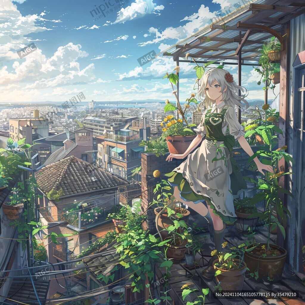 场景插画植物少女