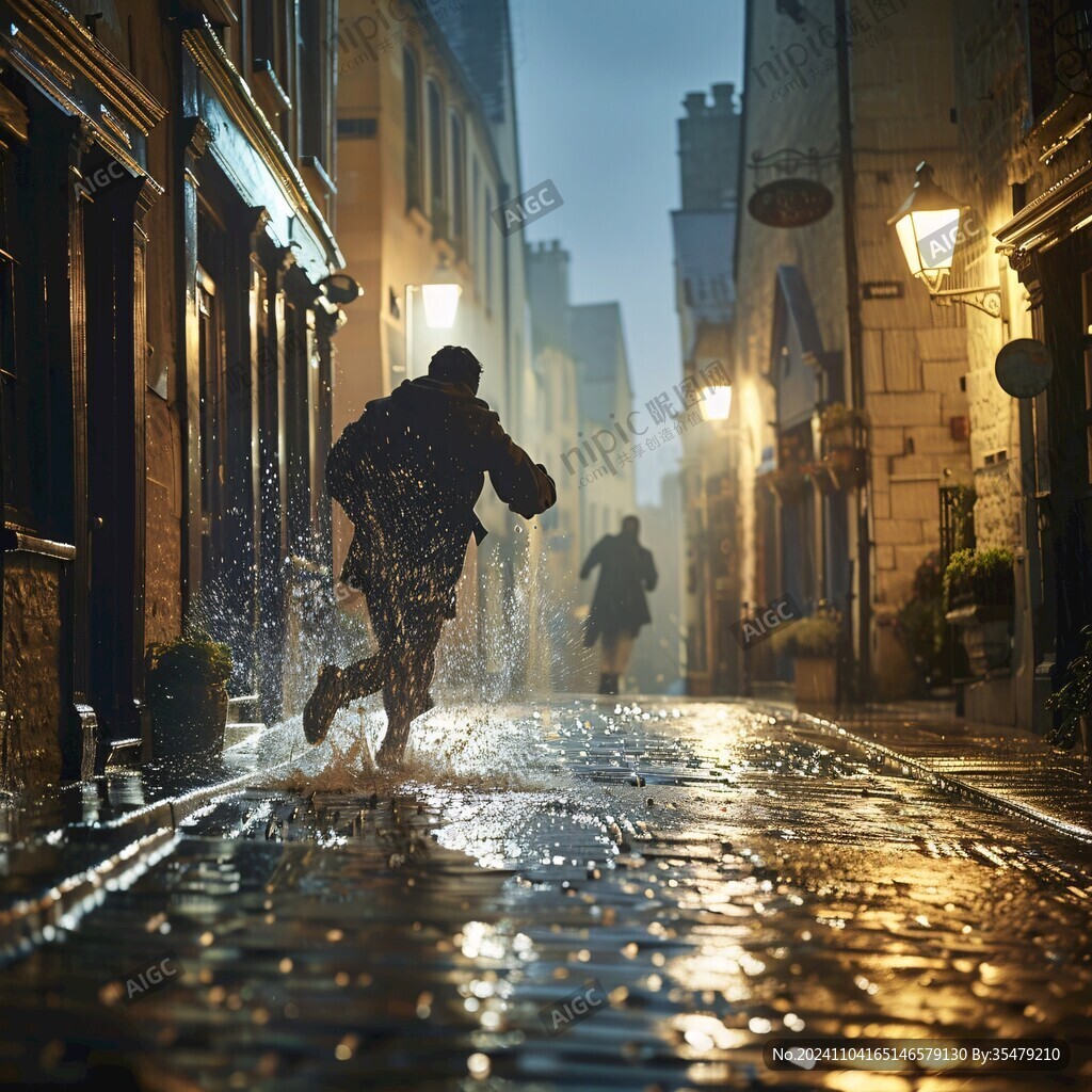 夜晚雨中行走的人