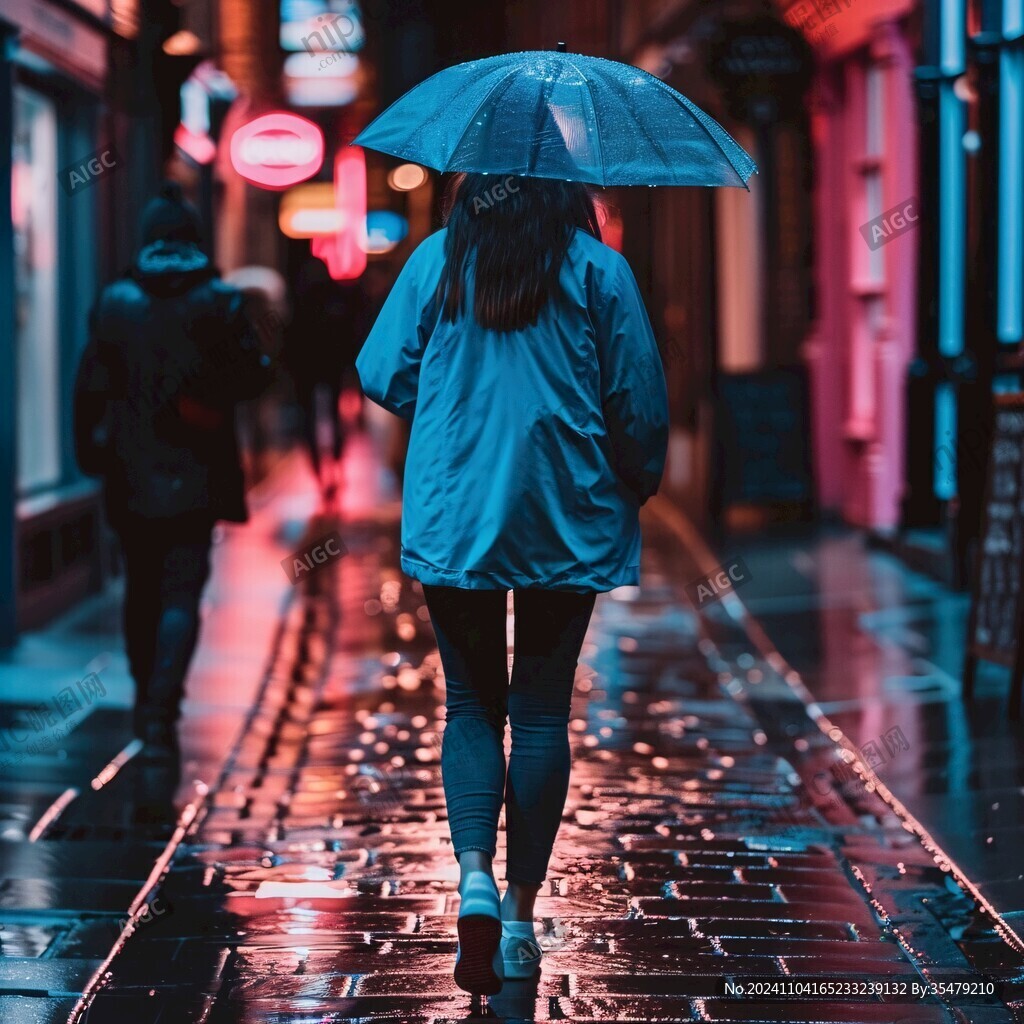 夜雨赶路的女人