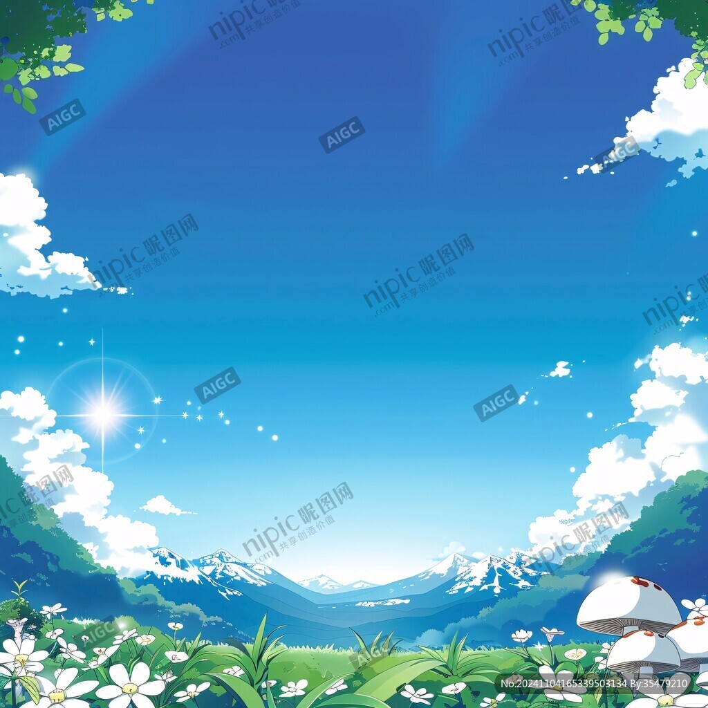 蓝天白云山脉草地背景
