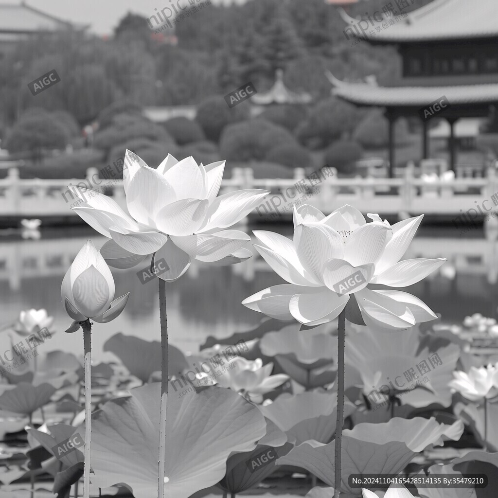 荷花黑白