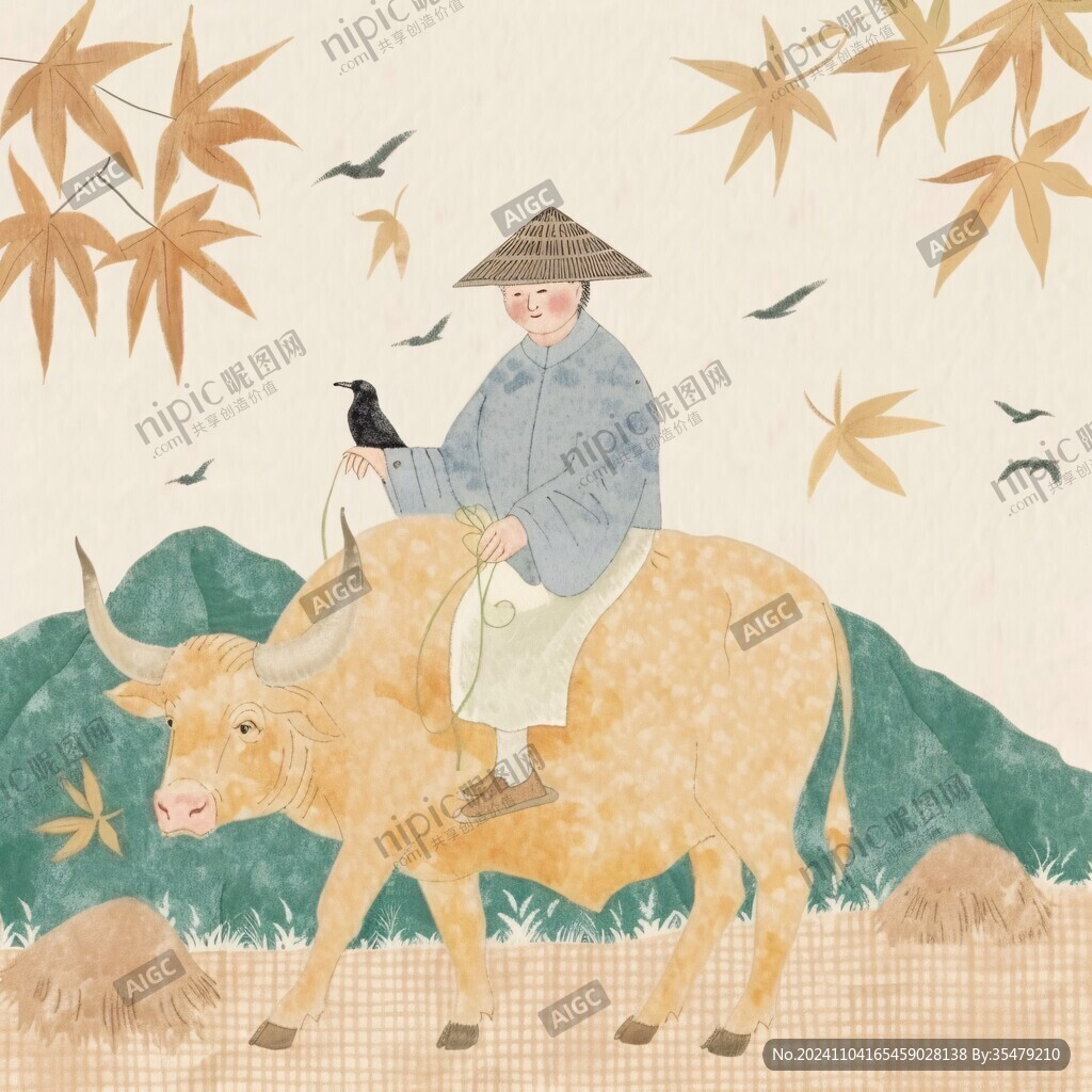 牧童骑牛插画