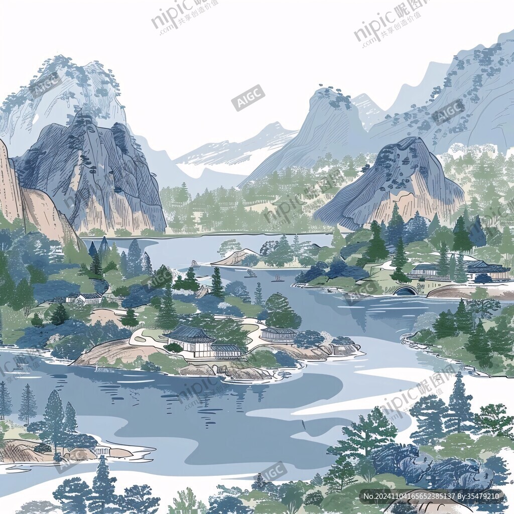 山川河流插画
