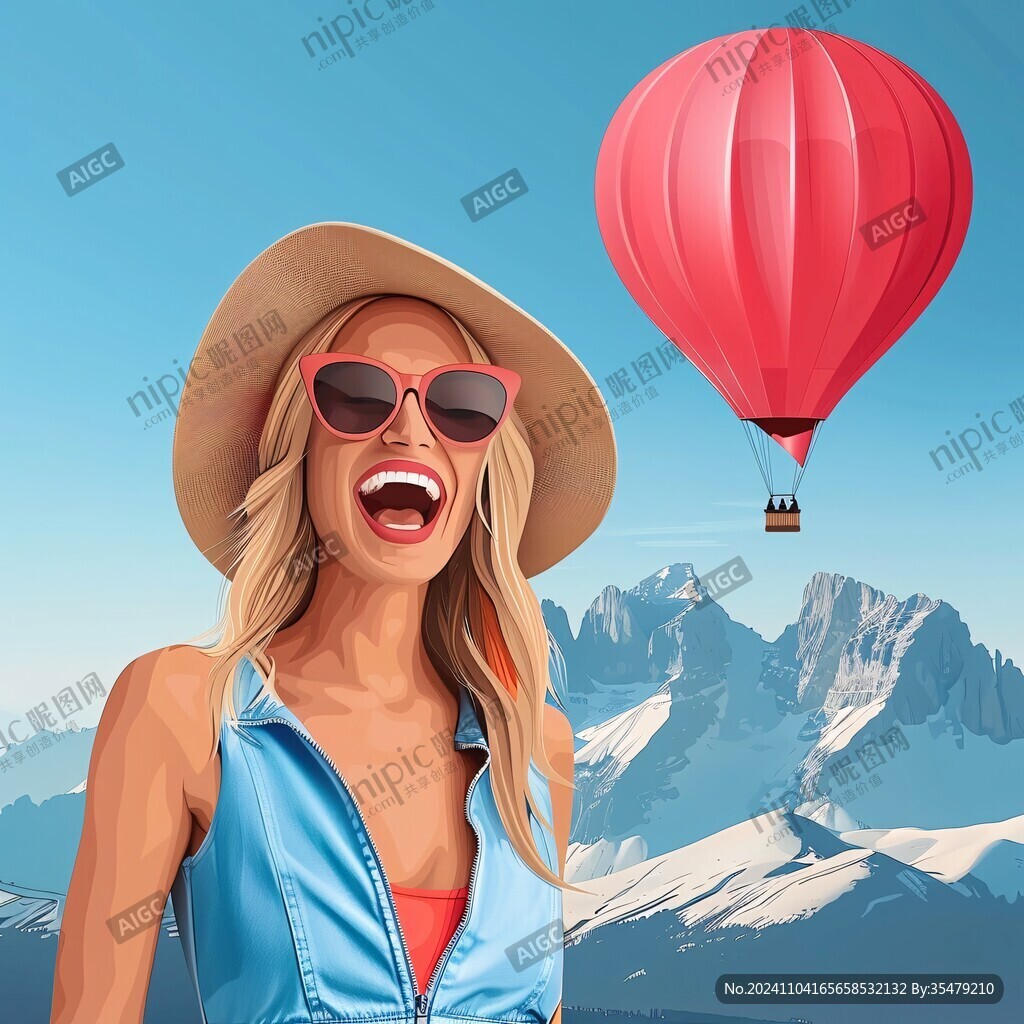 美女插画手绘海报户外