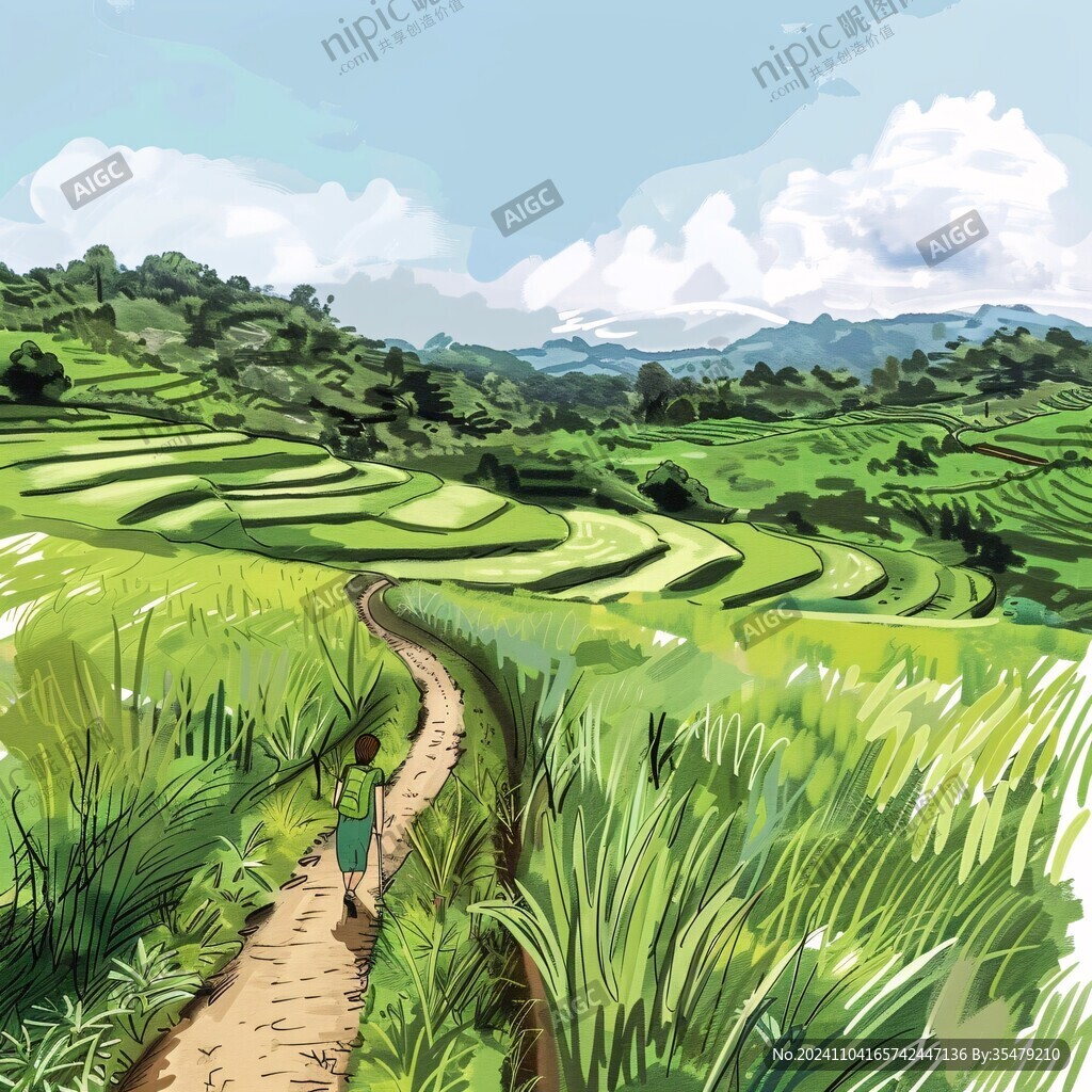 水稻梯田插画