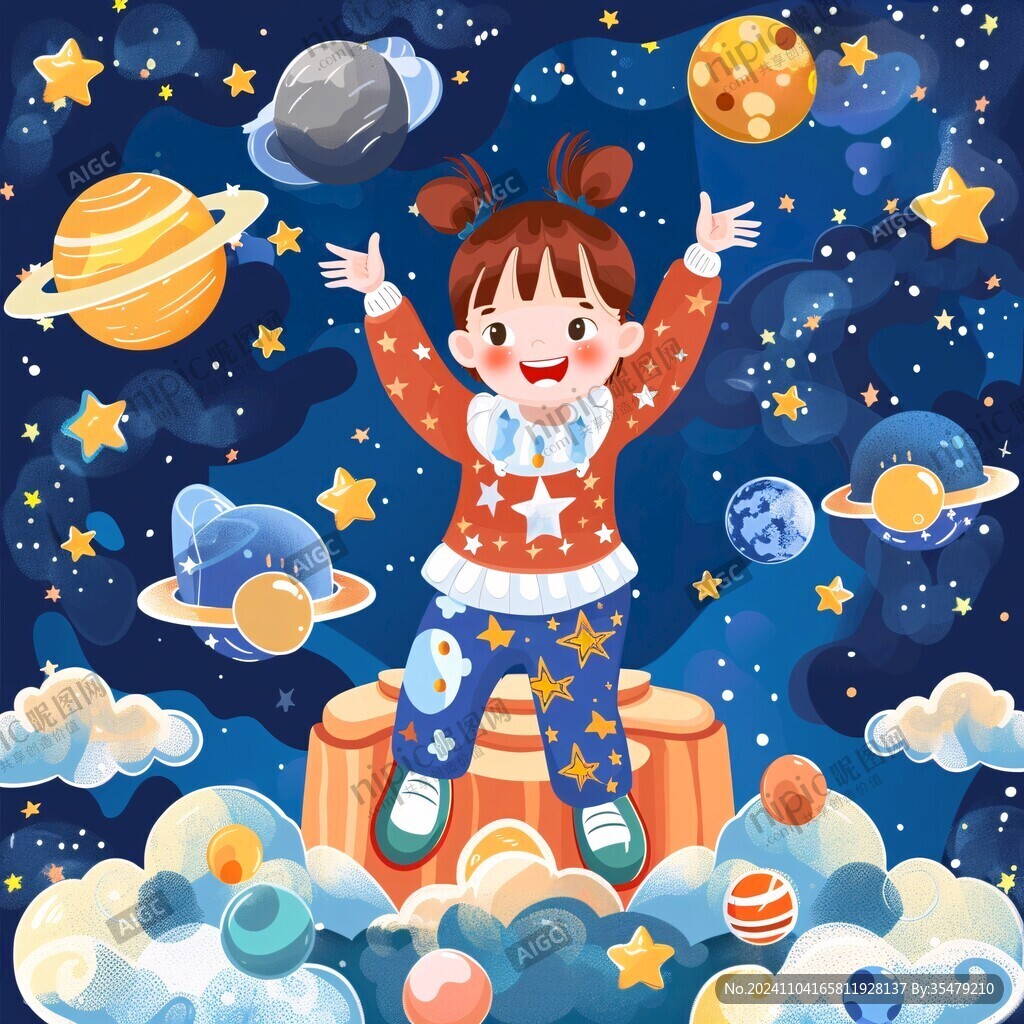 宇宙星空星球小女孩