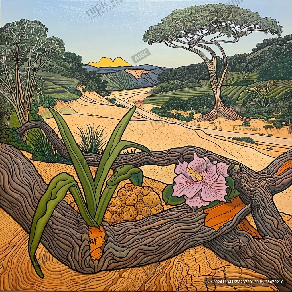 木刻彩色风景画
