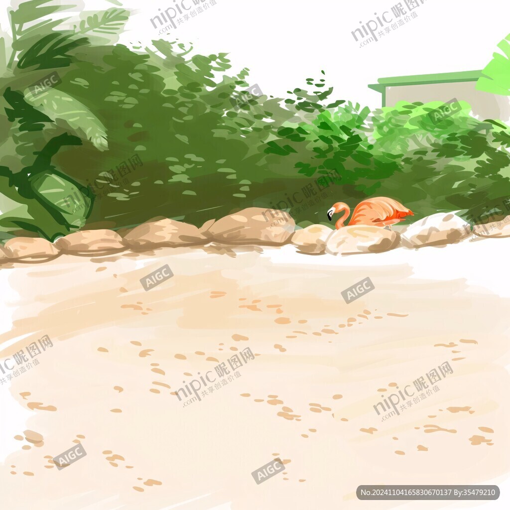 捡贝壳插画