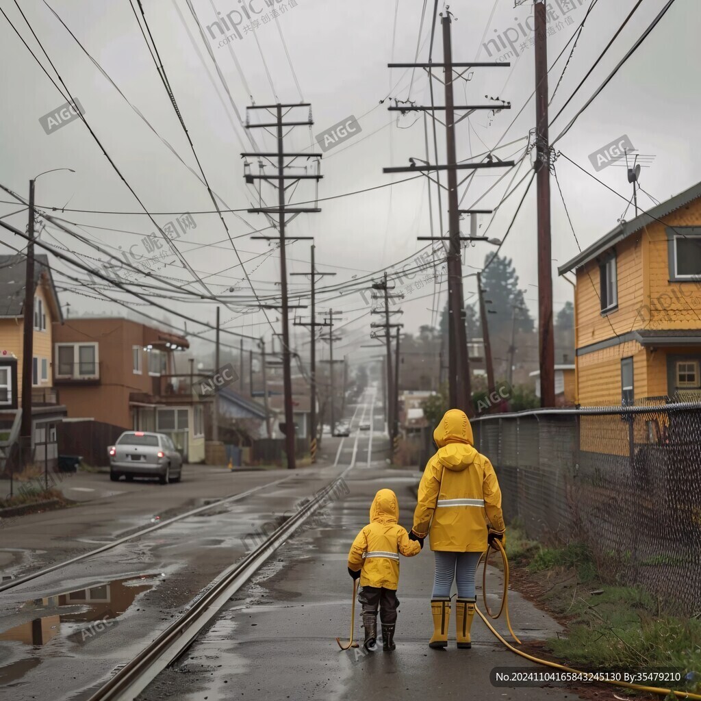 雨中行走的父子